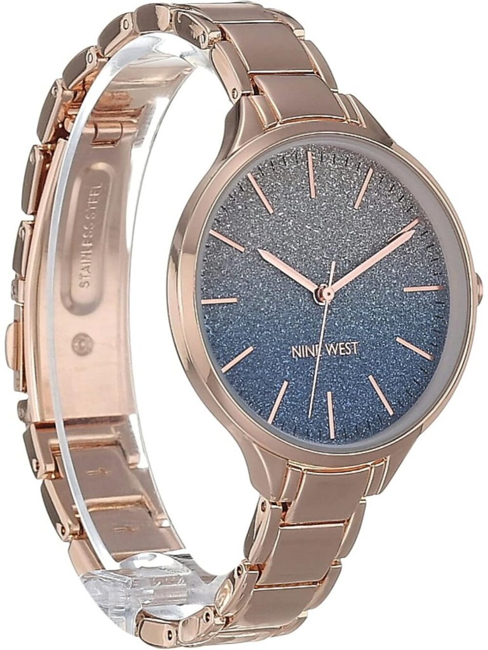 Nine West Womens Rose Gold Analog Quartz Glitter Ombre Dial Round Bracelet Watch - Picture 3 of 7